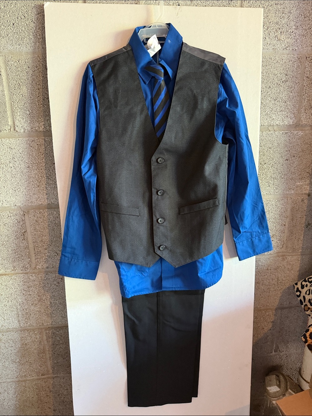 George Boys Blue Dress Shirt with Black Vest, Tie & Pants